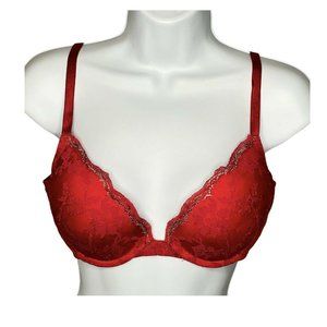Victorias Secret 34D Dream Angels Push Up Red Lace Gold Metallic Trim Padded